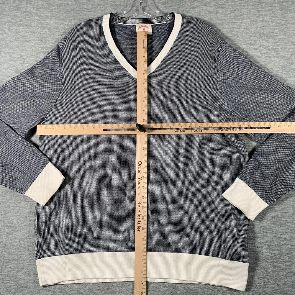 Brooks Brothers Red Fleece Sweater Mens XL Blue‎ Cotton V Neck Knit Pullover